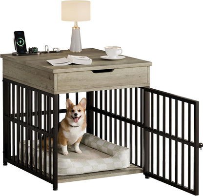 IRONCK Dog Crate Furniture for Small Dogs, Wooden Dog Kennel with Flip Top Drawer, Indoor Pet Crate