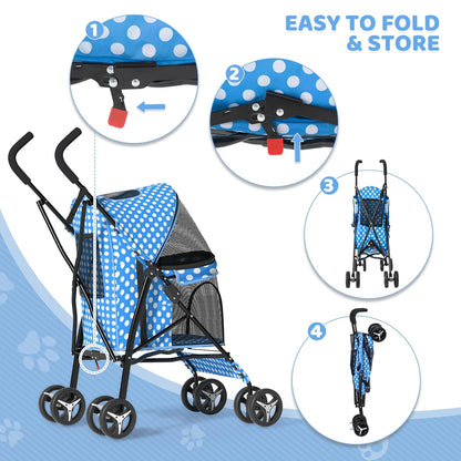 Magshion Compact Pet Stroller for Small-Medium Dogs/Cats up to 22lbs, 4-Wheel Lightweight Umbrella