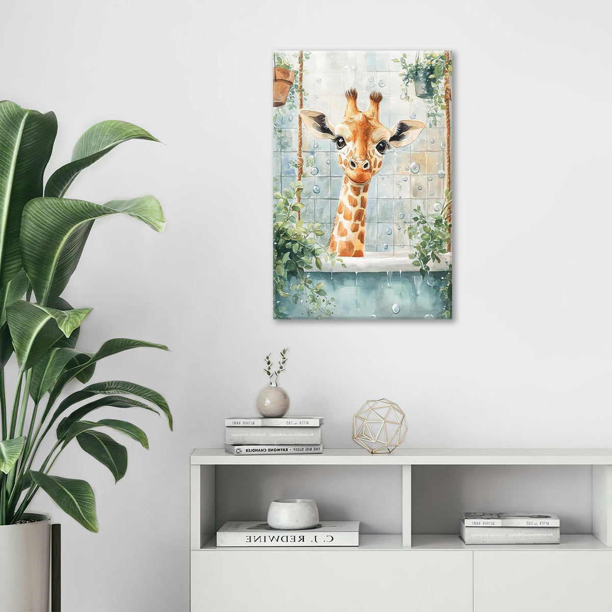 Bathroom Funny Giraffe Pictures Wall Art, Watercolor Giraffe Bathroom Wall Decor, Animal Framed