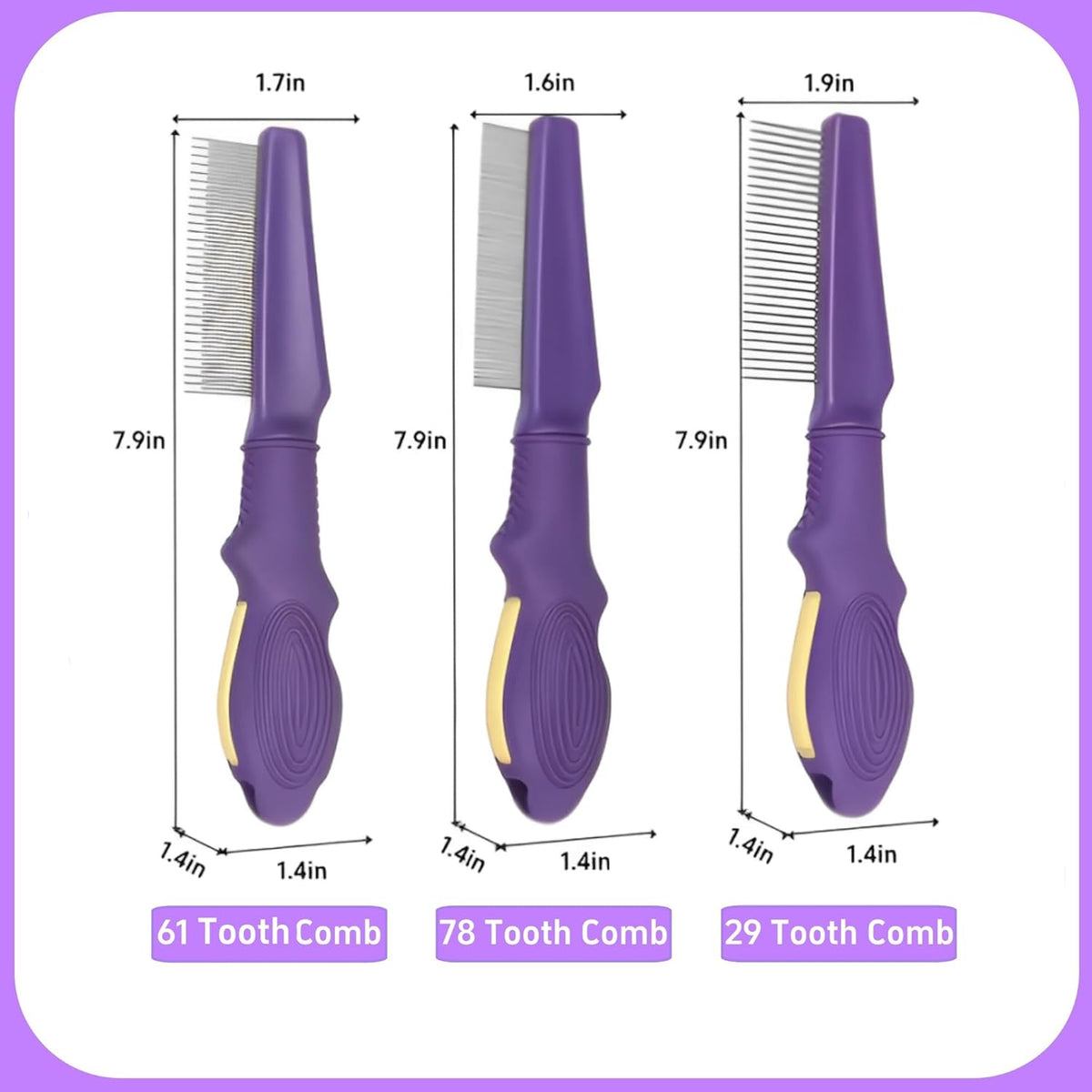 Temapex 3PCS Pet Comb for Grooming Long & Short Haired Cats & Dogs With Stainless Steel Metal Teeth