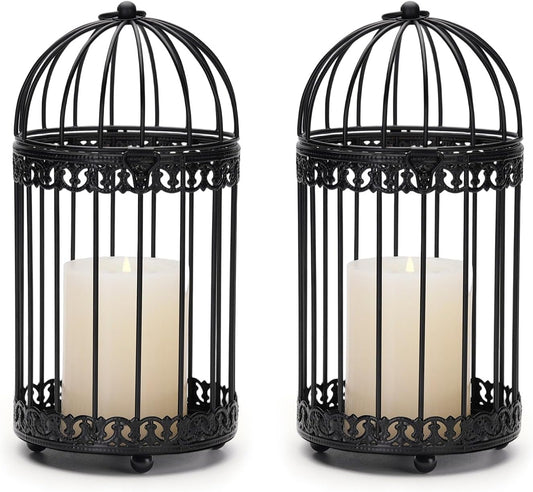 NUPTIO Black Decorative Bird Cage: Birdcage Hanging Lantern for Pillar Candles - Vintage Bird Cages