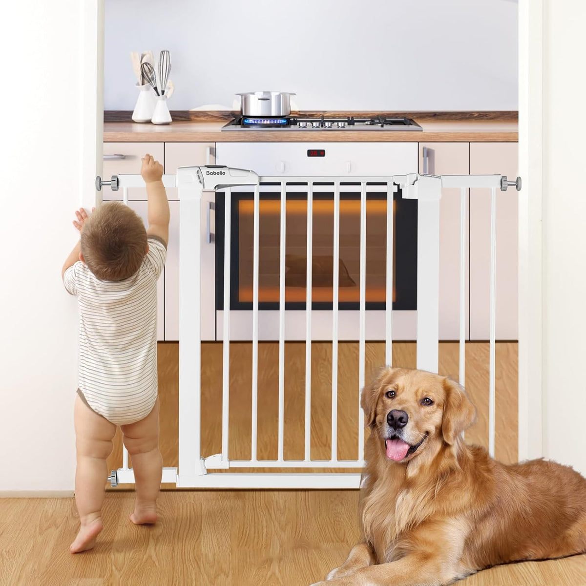 Babelio Metal Baby Gate, 29-43" Auto Close Easy Install Pet Gate, Extra Wide Walk Thru Child Safety