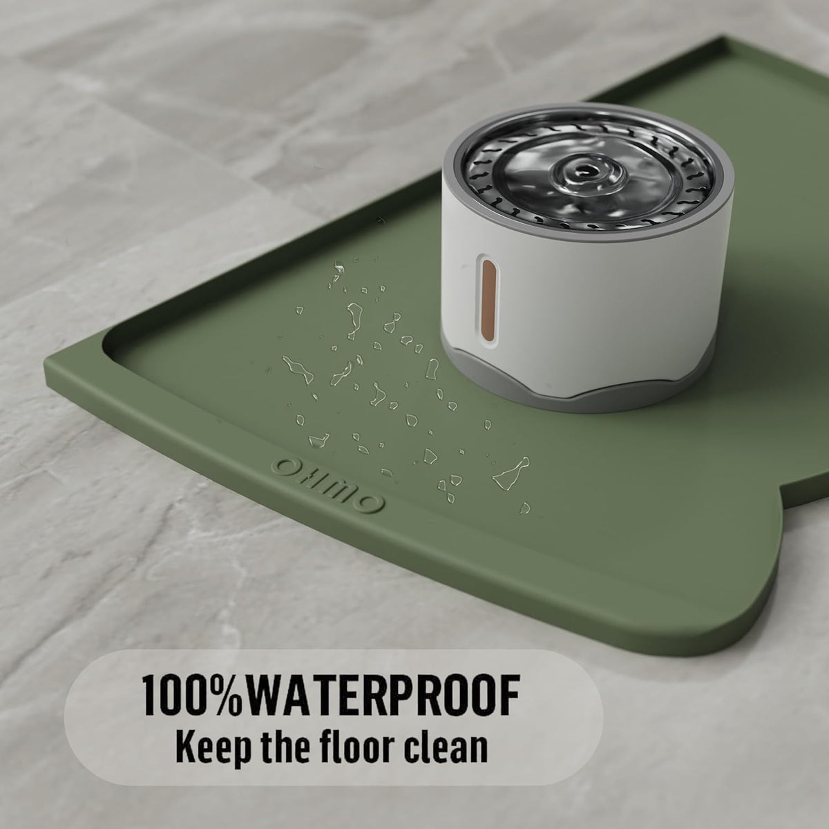 OHMO Dog Food Mat(Camo Green, 24 * 15'') w/Residue Collection Pocket Silicone Pet Feeding Mat for