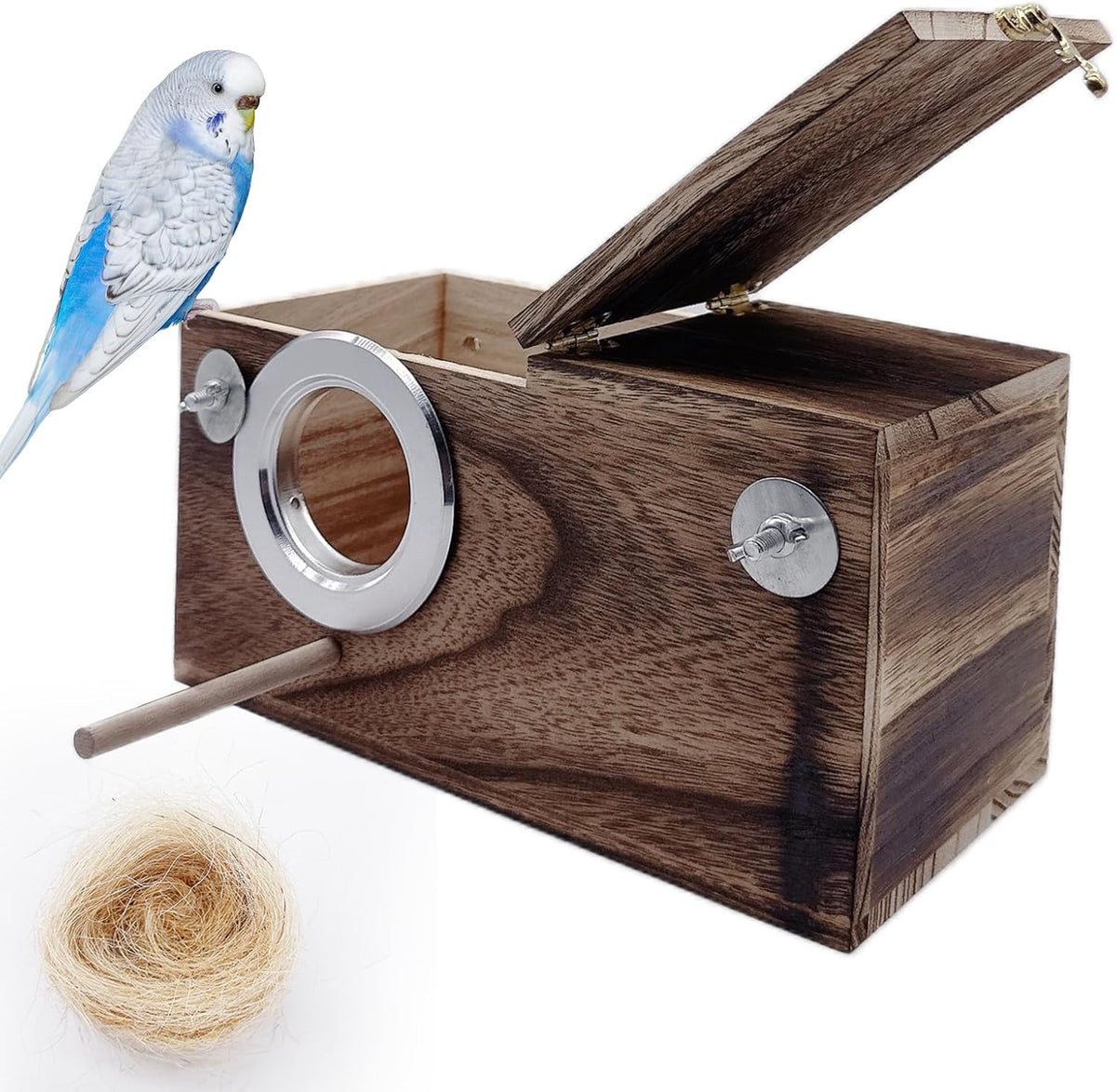 kathson Parrots Nesting Box Parakeet Nest House for Cage Budgie Breeding Hut with Coconut Fiber