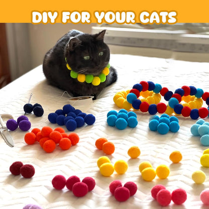 50Pcs Cat Toys Pom Pom Balls with 1 Launcher Set, Interactive Cat Toy Stuff for Indoor Both Adult &