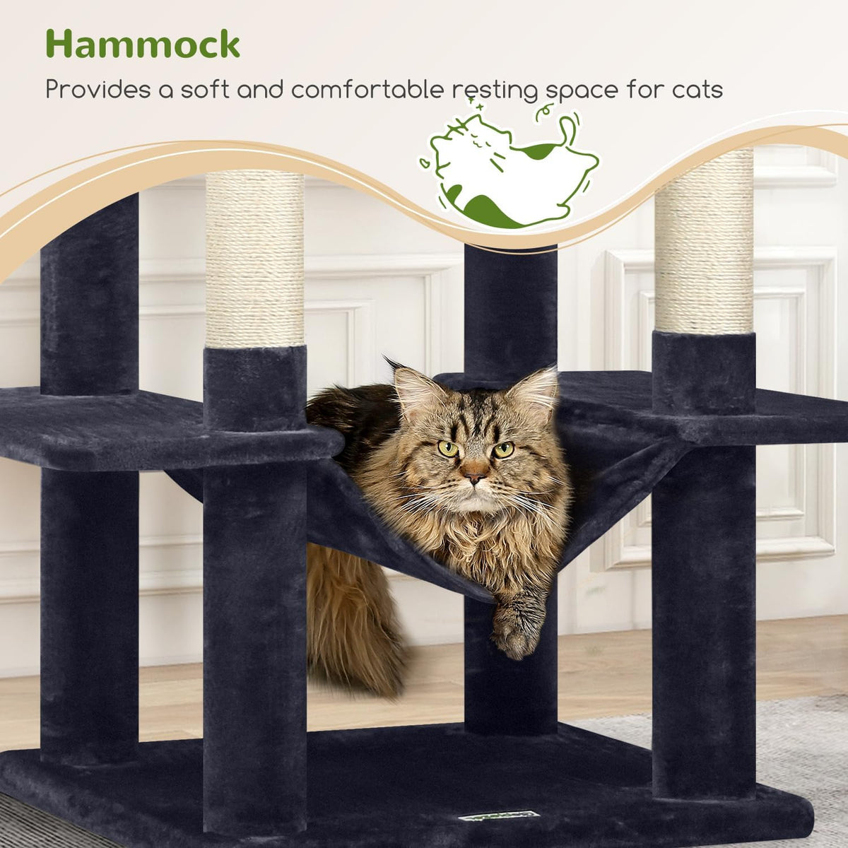 Globlazer Cat Tree Tower, 76-Inch Extra Tall Multi-Level Cat Furniture with Cozy Condos, Hammock