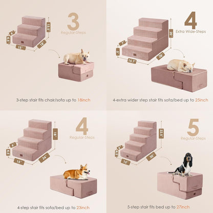 EHEYCIGA Dog Stairs for Bed 20" H, 4-Step Extra Wide Dog Steps for High Bed, Pet Steps for Small