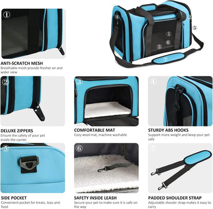 Pet Carrier for Small Medium Cats Puppies up to 15 Lbs, Airline Approved Small Dog Travel Puppy