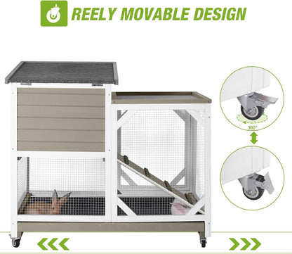 GUTINNEEN 2-Story Rabbit Hutch with Chew-Proof Ramp & Pull-Out Trays - Indoor/Outdoor 39.3" Wooden
