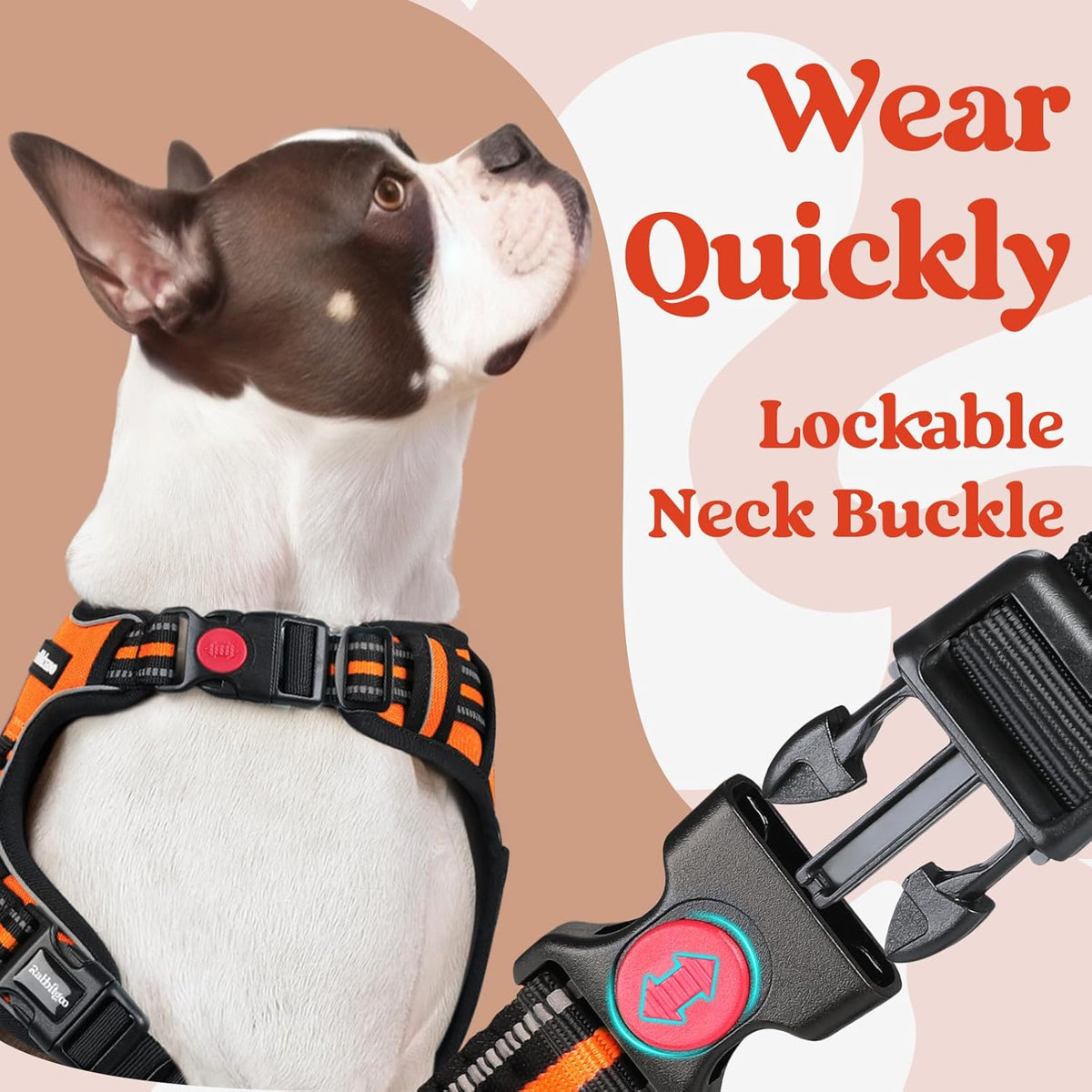rabbitgoo Dog Harness Medium Sized, No Pull Pet Harness with 3 Buckles, Adjustable Soft Padded Vest