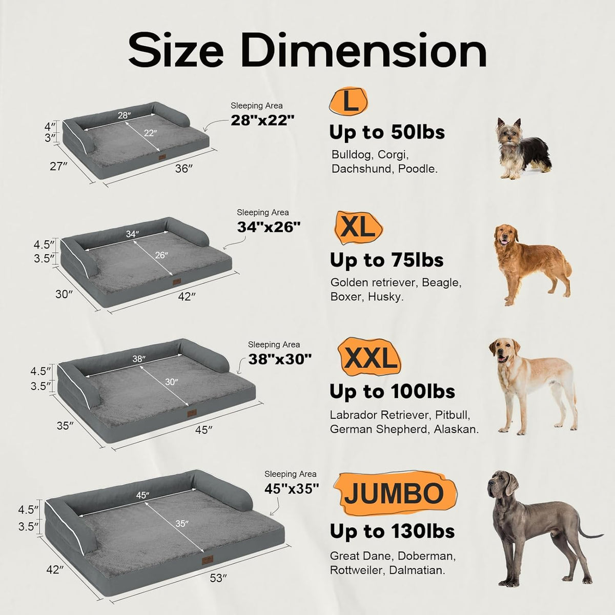 Large Dog Bed Orthopedic Washable - Memory Foam - XXL Large Big Dogs - Beds Bolster Pet - Couch