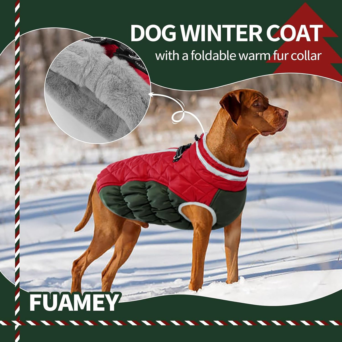FUAMEY Dog Coat for Large Dogs,Waterproof Dog Winter Jacket with Harness Built in Puppy Cold