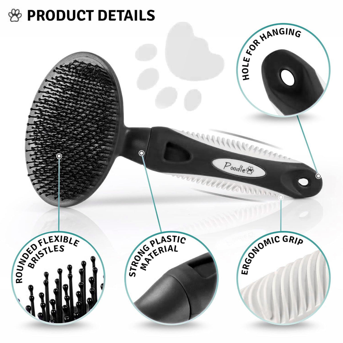 Round Bristle Pet Brush for Dogs and Cats - Soft Dog Brush for Grooming Short or Long Hair - Gentle