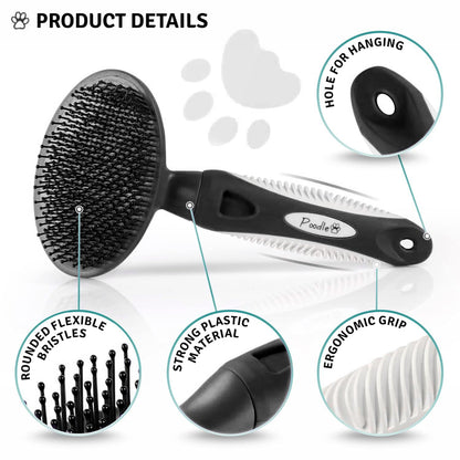Round Bristle Pet Brush for Dogs and Cats - Soft Dog Brush for Grooming Short or Long Hair - Gentle