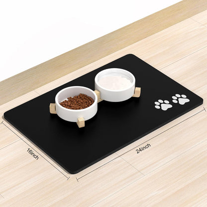 Rnivvi Dog Food Mat, 16" x 24" Footprint Absorbent Dog Cat Bowl Mat for Food and Water, Cute