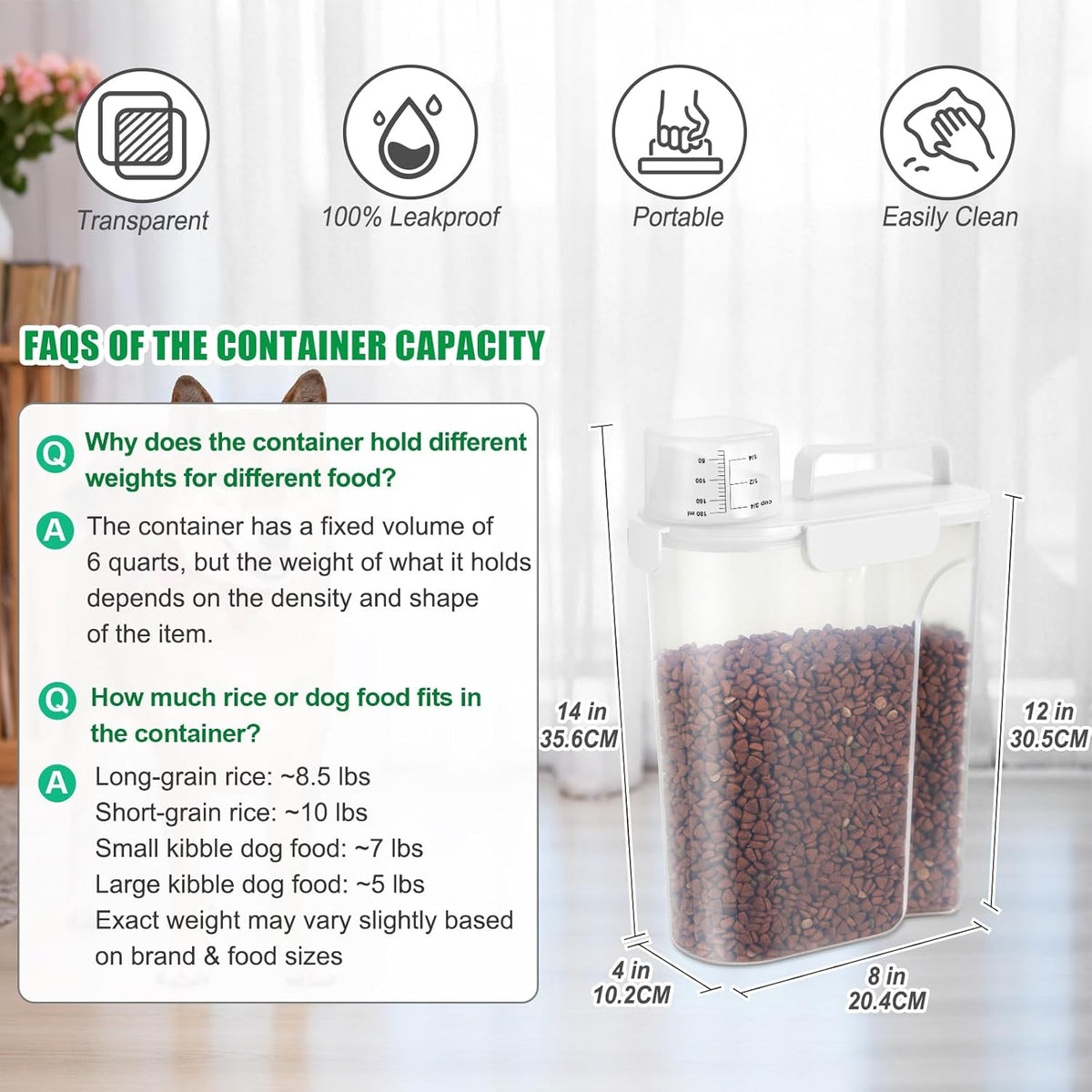 TBMax Dog Food Storage Container 5-7 lbs, Airtight Cat Food Container with Larger Spout & Measuring