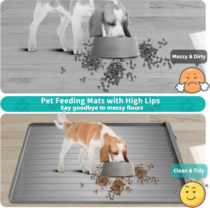 Dog Mat for Food and Water - 39.4" x 27" Large Pet Feeding Mats with Residue Collection Pocket