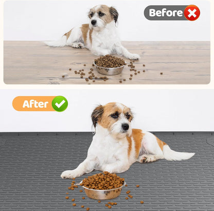 Dog Food Mat, Extra Large 40" x 28" Silicone Pet Feeding Mat with Raised Edge Pet Placemat for