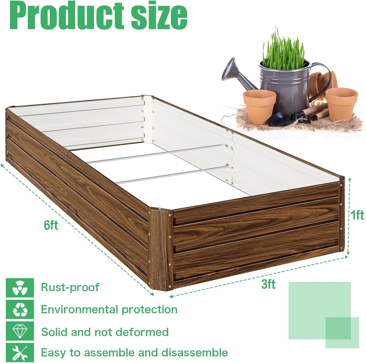SnugNiture Galvanized Raised Garden Bed 6x3x1FT Outdoor Large Metal Planter Box Steel Kit for