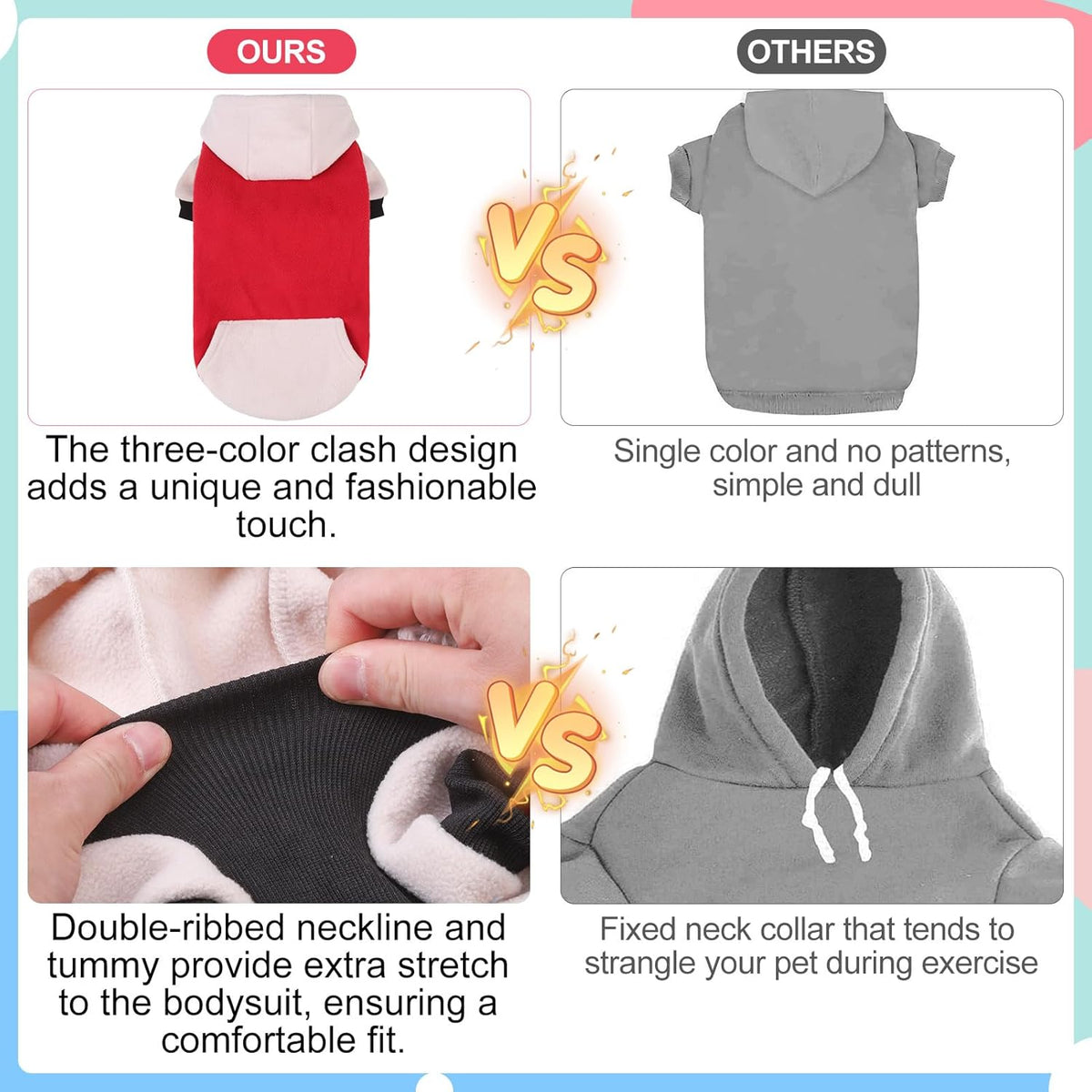 BEAUTYZOO Fleece Dog Hoodie Sweatershirt with Pocket and Leash Hole, Stretchy Small Medium Large