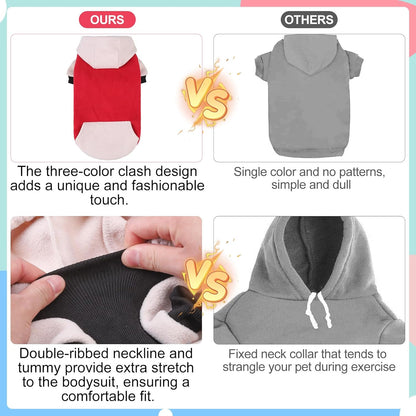 BEAUTYZOO Fleece Dog Hoodie Sweatershirt with Pocket and Leash Hole, Stretchy Small Medium Large