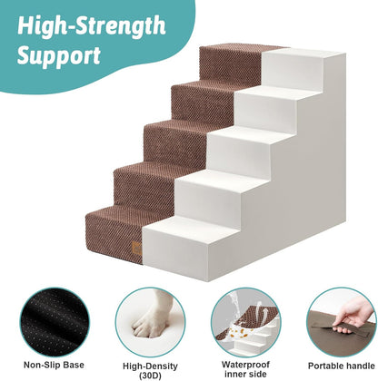 Dog Stairs for Small Dogs, 5 Tier Wider Pet Stairs for High Beds, 23.6" H Non-Slip Dog Steps for