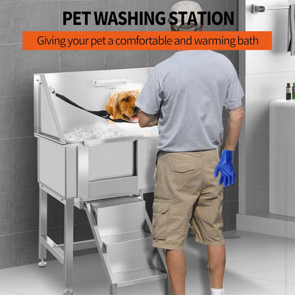 Dog Washing Station 38'' Stainless Steel Pet Grooming Tub for Large Dogs Over-Size Professional Dog