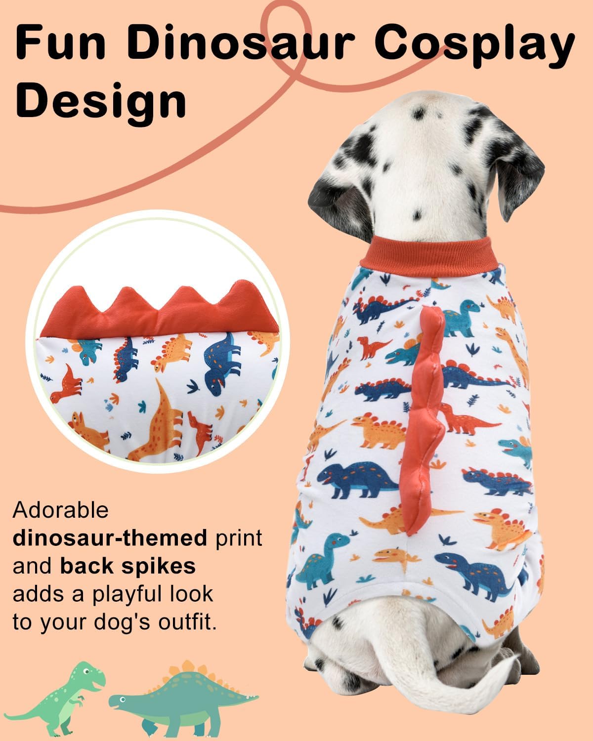 CuteBone Dinosaur Costume Dog Pajamas, Stretchy Spandex Crystal Velvet Sleepwear Coat for Small