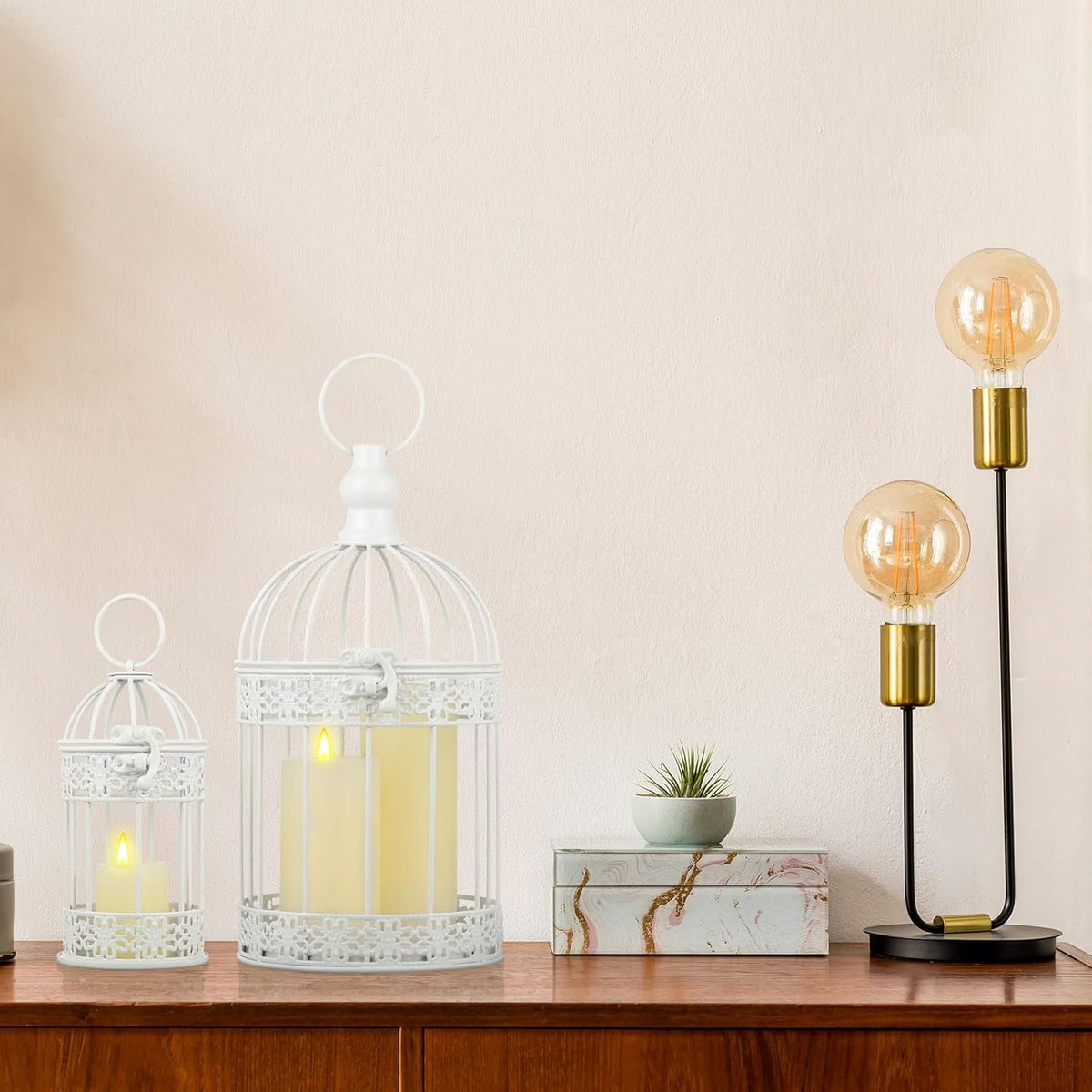 Sliner 4 Pcs Bird Cage Decorative Candle Holder Vintage Candle Holder Cage Lanterns Model for