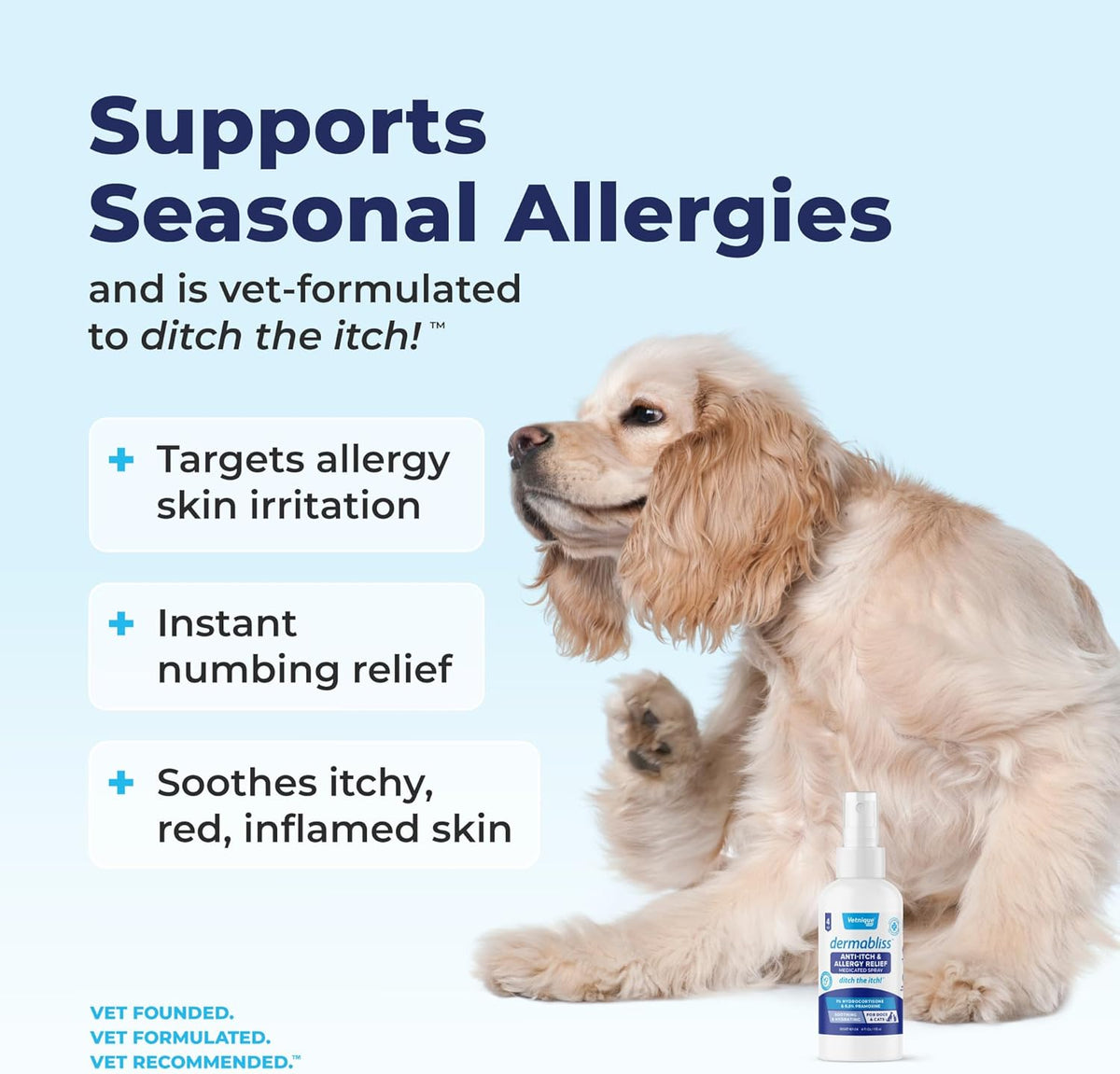 Vetnique Dermabliss Anti Itch Spray for Dogs & Cats with Hydrocortisone for Allergies and Immediate
