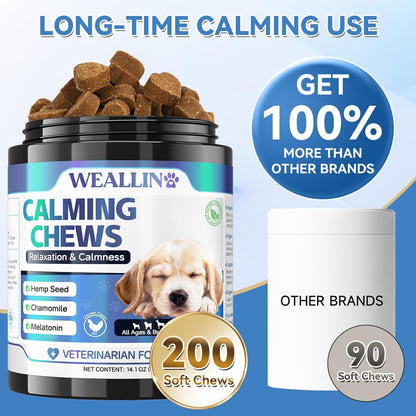 200 PCS Hemp Calming Chews for Dogs 200, Advanced Calming Treats for Dogs with Hemp Oil Melatonin
