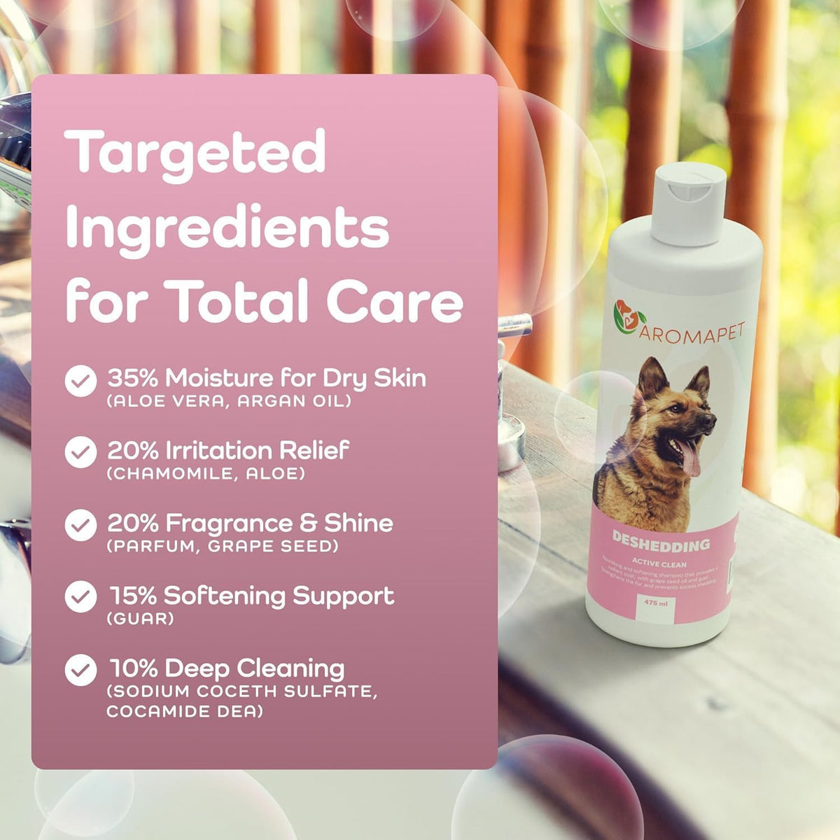 Deshedding Active Clean Dog Shampoo - Deodorizing Dogs Shampoo with Aloe, Argan Oil, Chamomile