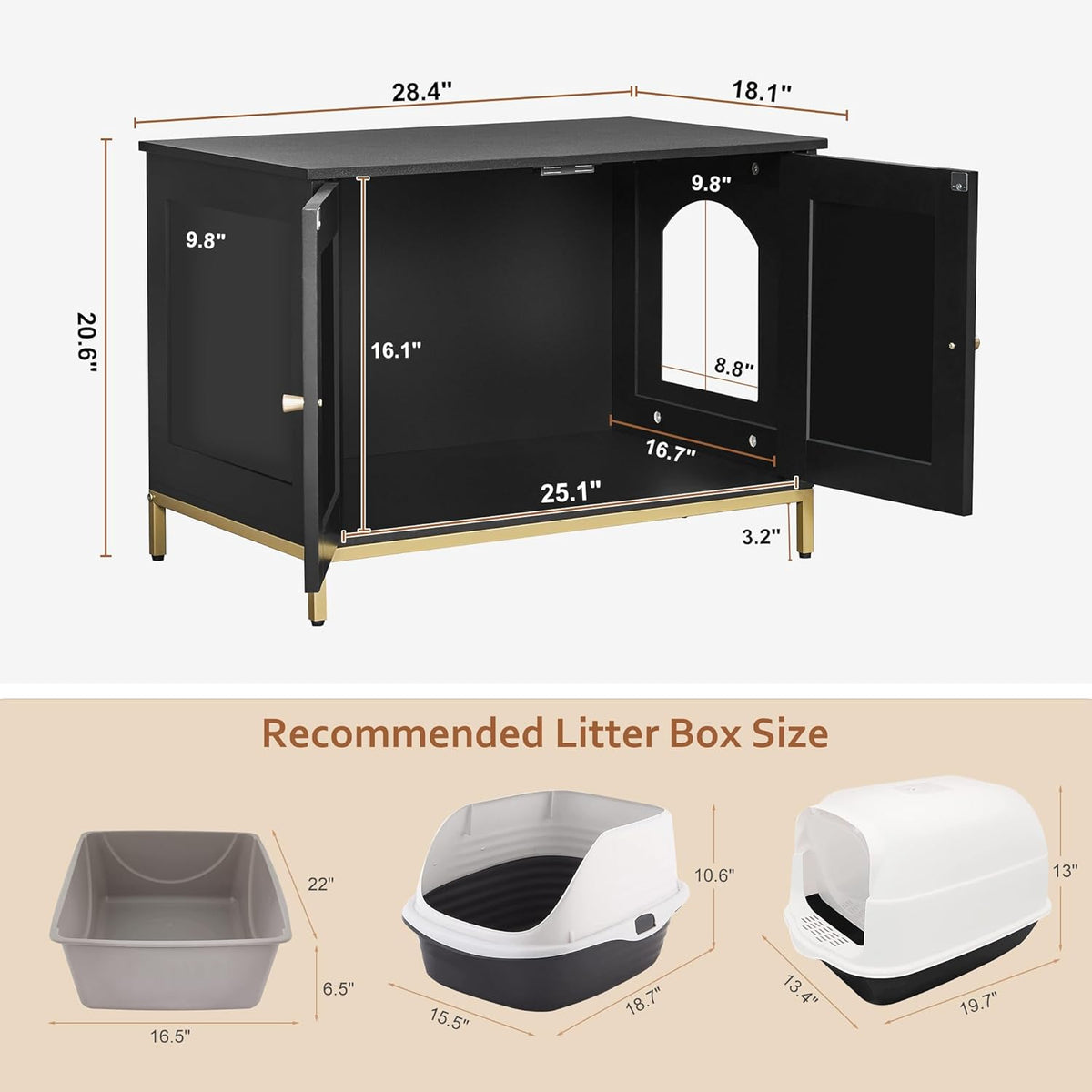 Homhedy Cat Litter Box Enclosure, Cat Washroom Furniture with Metal Frame, Pet House, Fit Most of