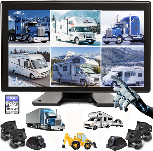 10.1" 1080P Backup Camera Monitor & Built-in DVR for RV Truck Trailer Rear Side Front Reversing