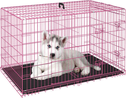 FDW Dog Crate for Small Dogs 24 Inch Folding Metal WirePet Cage Double Door W/Divider Panel Indoor