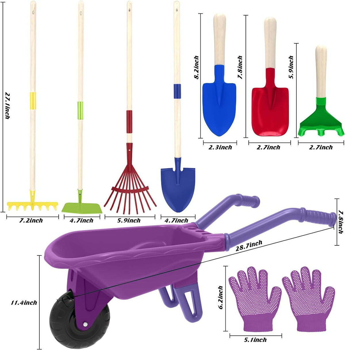 Kids Gardening Tools Outdoor Toys Set Backyard Play with Wheelbarrow Educational STEM Learning