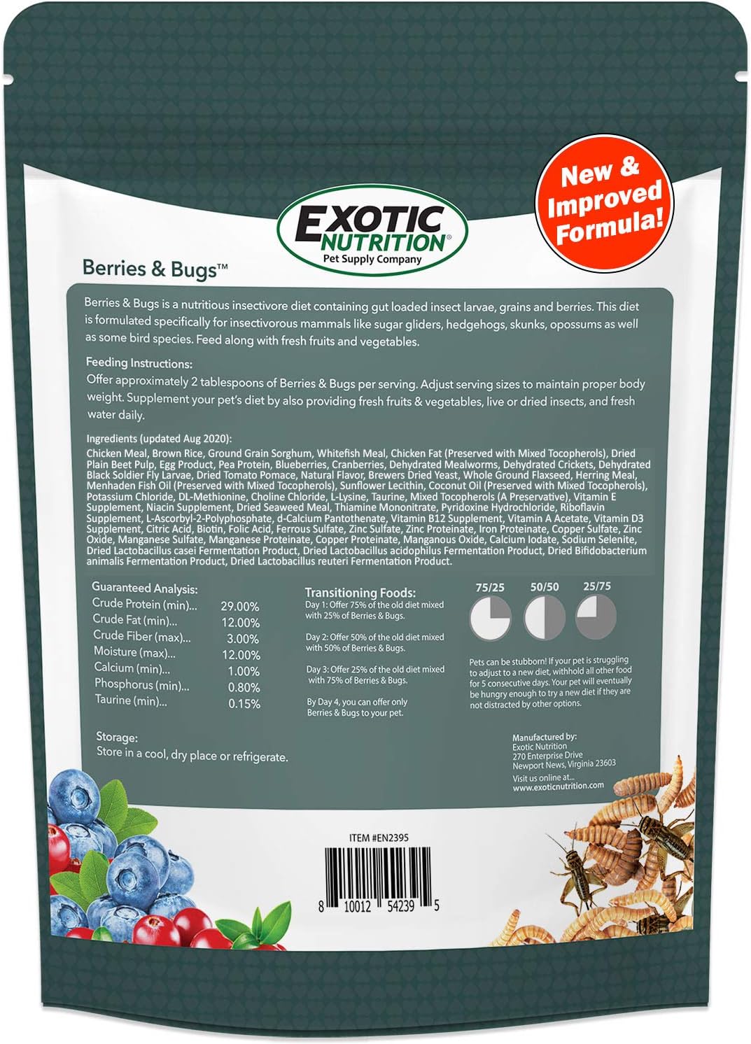 Berries & Bugs 3 lb. - All Natural High Protein High Fiber Insectivore Diet with Fruit, Gut-Loaded