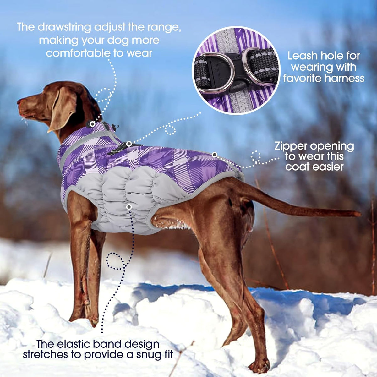 FUAMEY Dog Coat for Large Dogs,Waterproof Dog Winter Jacket with Harness Built in Puppy Cold