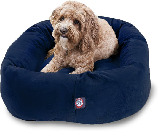 Majestic Pet 32 Inch Suede Calming Dog Bed Washable 32x23x7 (Inch) – Cozy Soft Round Donut Dog Bed