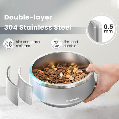 Pawaii Stainless Steel Dog Bowl with Non-Slip Rubber Base & Double Wall Insulation - Durable Design