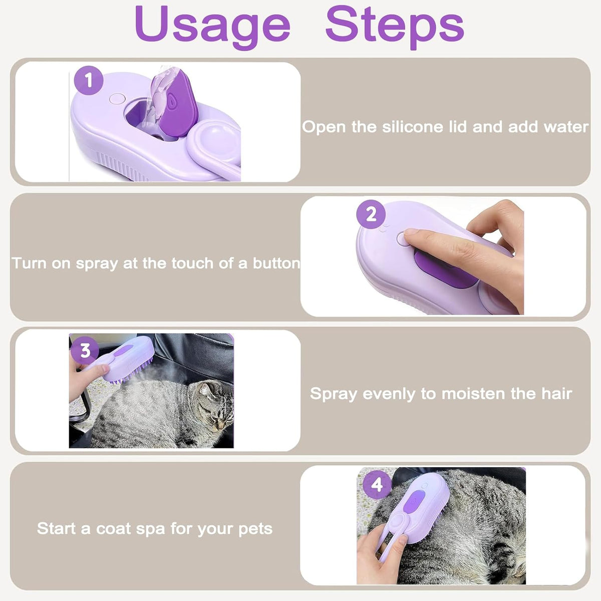 Cat Steam Brush for Shedding, 2025 New 4 in 1 Rechargeable Steam Pet Brushes for Cats & Dogs