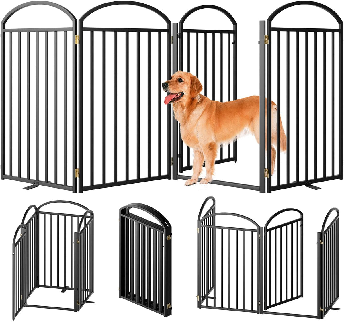 4 Panles Full Matel Freestanding Dog Gates with Door, 96"Extra Wide 36"Tall Free Standing Dog Pet