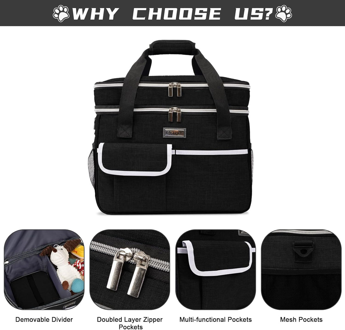 BAGLHER Dog Travel Bag for Supplies - Double-Layer Airline Approved Weekend Pet Travel Organizer