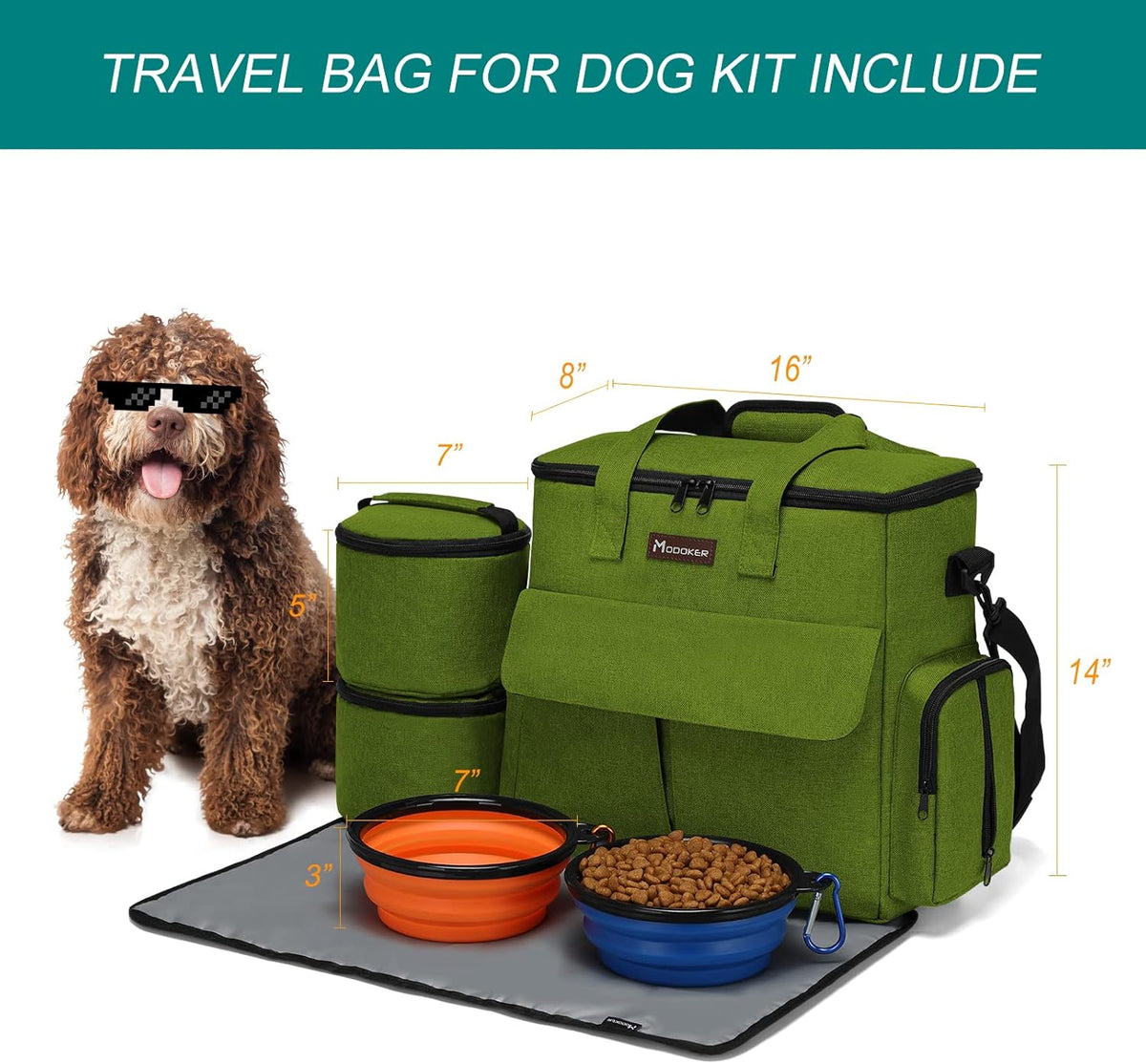 Modoker Dog Travel Bag, Weekend Pet Travel Set for Dog and Cat, Airline Approved Tote Organizer