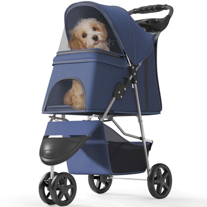 Pet Stroller with 3 Wheels for Small/Medium Pets, Portable Travel Foldable Carrier Jogger for Dog