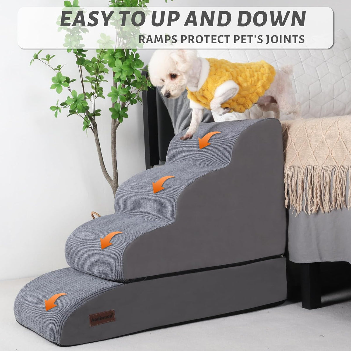 4-Step Dog Stairs and Ramp for Beds or Couches – Non-Slip Sturdy Pet Steps for Small Dogs and