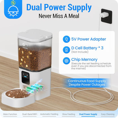 Automatic Cat Feeder with Slow Feed: 5G WiFi Automatic Dog Feeder with Smart APP Control, Auto Cat