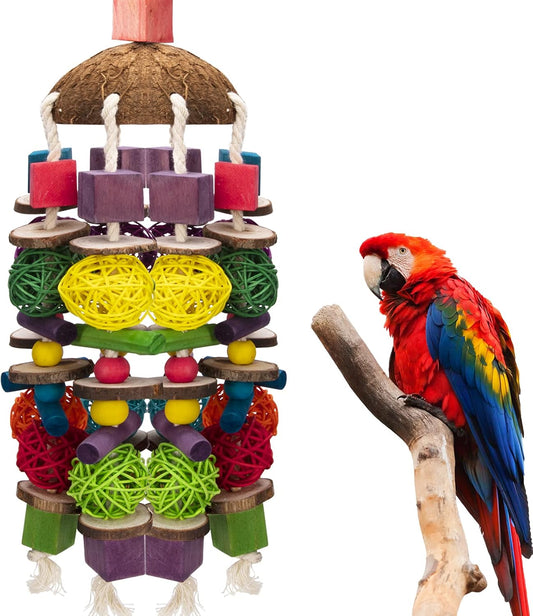 EBaokuup Large Bird Parrot Toys, Multicolored Wooden Blocks Bird Chewing Toy Parrot Cage Bite Toy