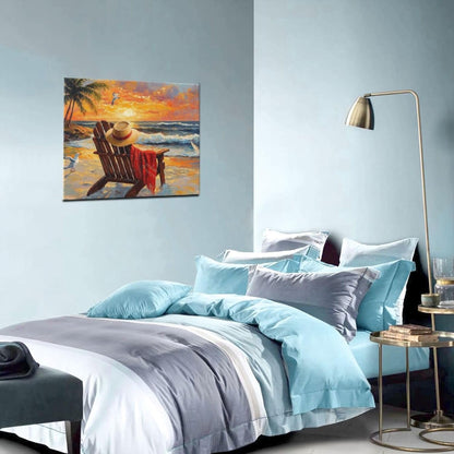 Beach Coastal Bathroom Pictures Wall Art, Seaside Ocean Bathroom Wall Decor, Sunrise Palm Framed
