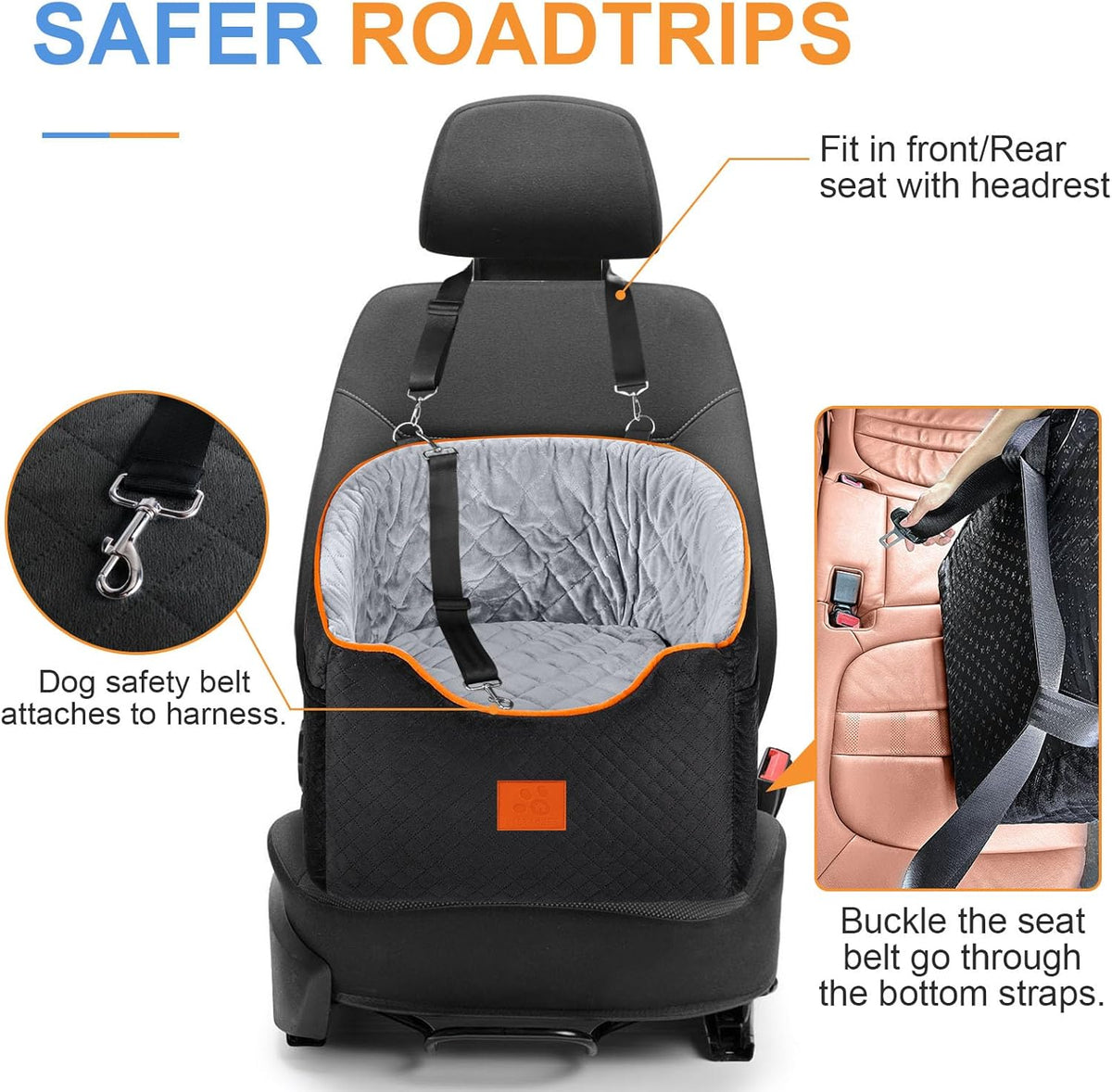 Dog Car Seat for Small Dogs, Memory Foam Booster Dog Seat for Dogs up to 35 lbs, Elevated Pet Car